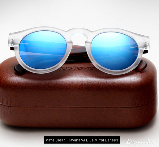 Illesteva Leonard sunglasses - Matte Clear/Havana with Blue Mirror Lenses
