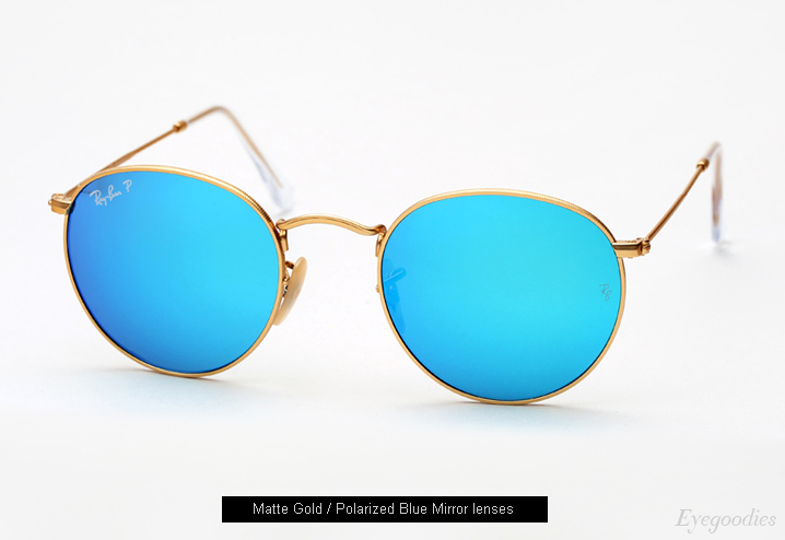 Ray RB 3447 Round Metal Sunglasses w/ Blue Polarized