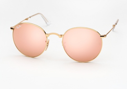 Ray Ban RB 3532 Round Metal Folding Sunglasses - Gold w/ Pink Mirror